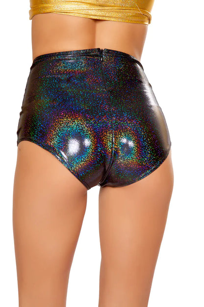 High Waisted Shorts - Black Holographic