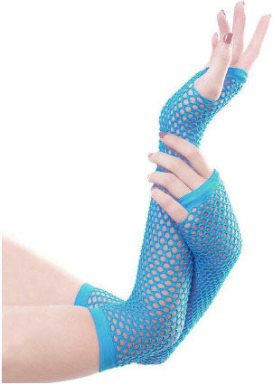 Aqua Fishnet Gloves