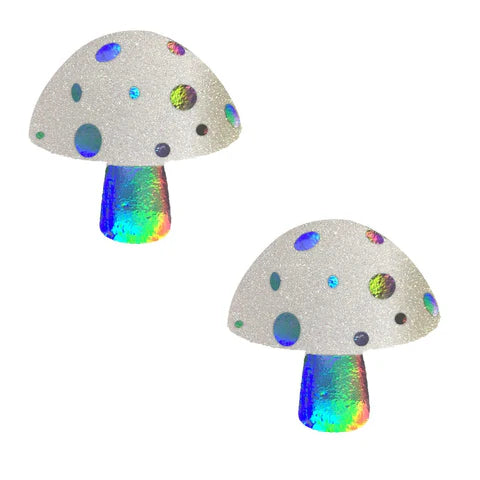 Holographic & White Glitter Mushroom Pasties